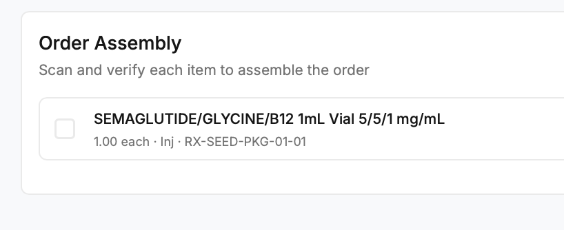 Order Assembly — scan and verify each item to assemble the order