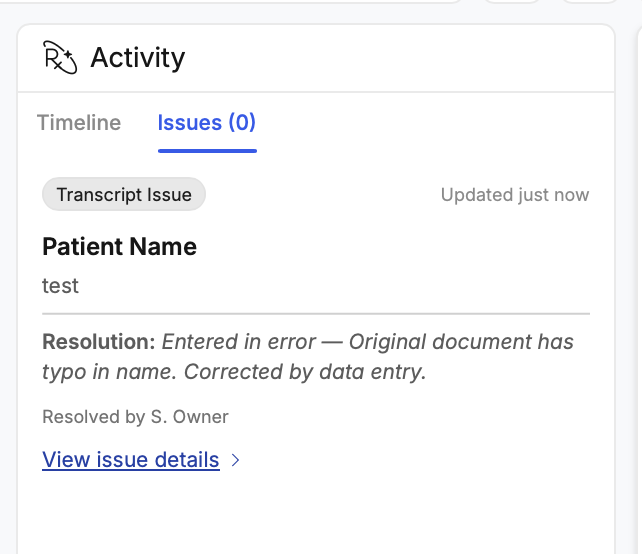 Activity pane — resolution recorded with root cause and resolver