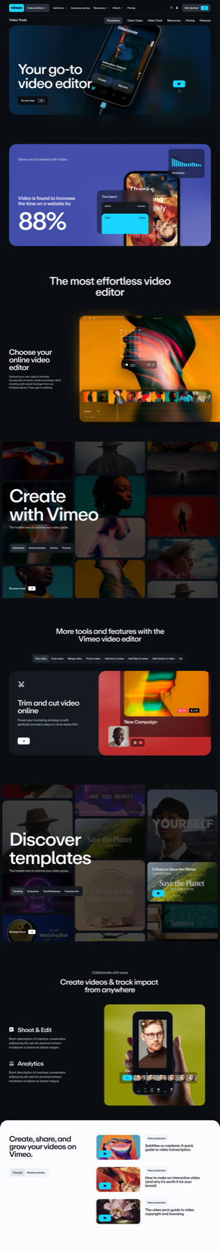 Features landing page template wireframe